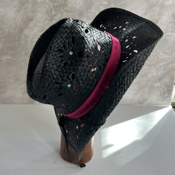 Toby Keith's Cowboy Hat "Whiskey Girl" PInk OS Black 100% Paper Woven - Picture 4 of 16